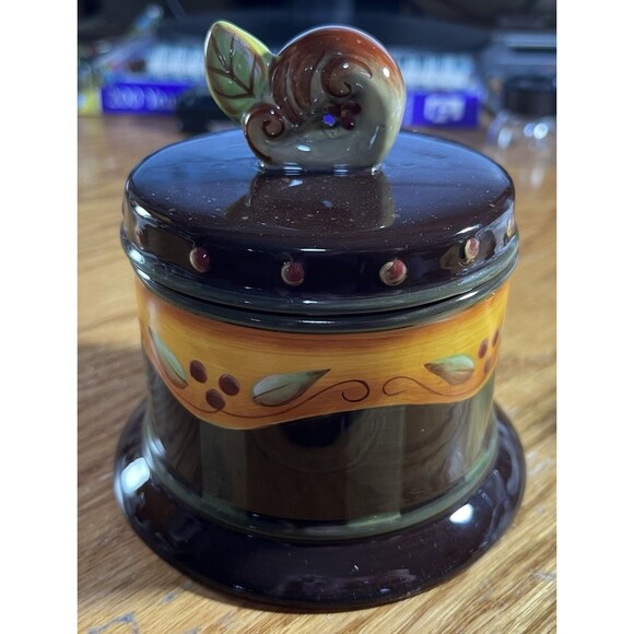 Chocolate Berries Sugar Bowl w/Lid Demdaco Hand Painted 2002 Deb Hrabik Vintage - Picture 4 of 6